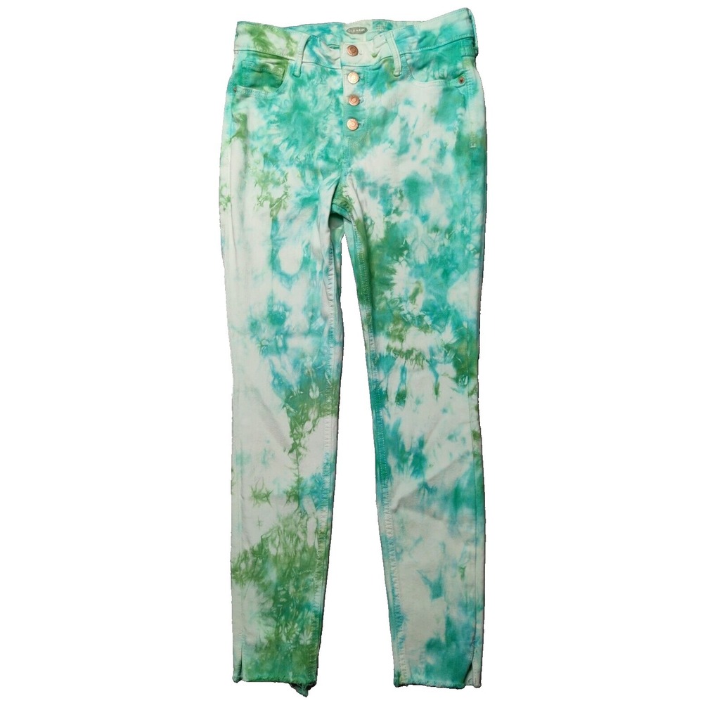 OLD NAVY ROCK STAR ANKLE Women Size 6 Blue Green Tie‎ Dye Button Fly Denim Jeans